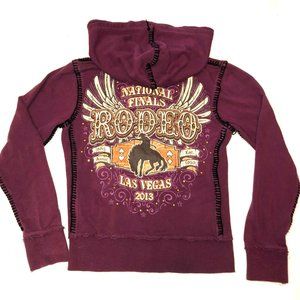 WRANGLER NATIONAL RODEO HOODIE SIZE XS PURPLE FACTORY DISTRESSED LAS VEGAS 2013